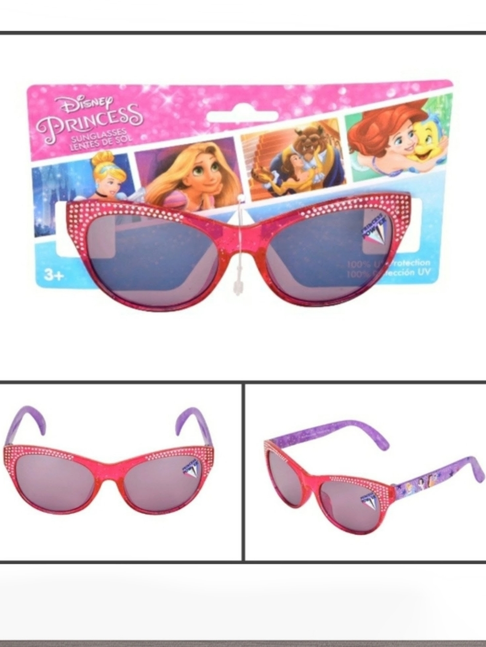 NWT Disney Princess Pink and Purple Cat-Eye Sunglasses with Rhinestones